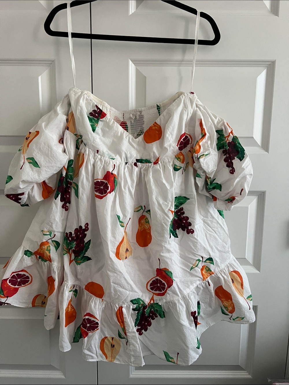 Urban Outfitters White Fruit-Print Puff Sleeve Mini Dress